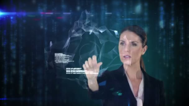 Geschäftsfrau rührt futuristische Schnittstelle an — Stockvideo