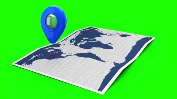 Puntero azul en un mapa del mundo — Vídeo de stock