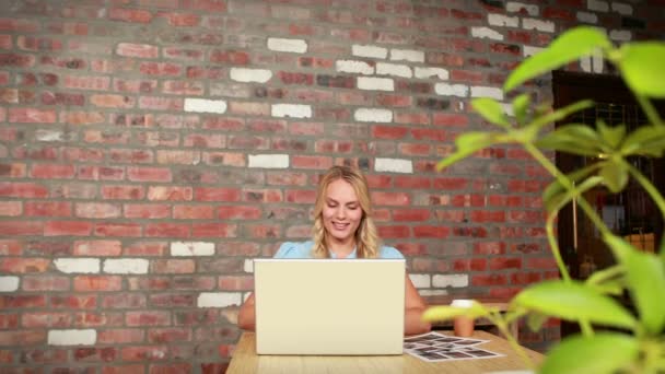 Fotoredigerare arbetar på skrivbord med laptop — Stockvideo