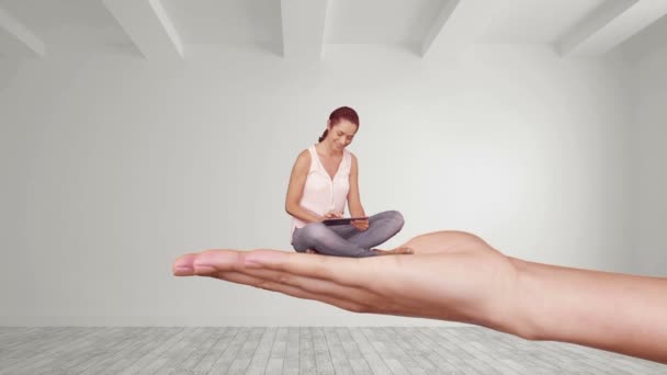 Hand holding sitting casual woman — Stock Video