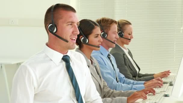 Business team working in call center — Stock Video