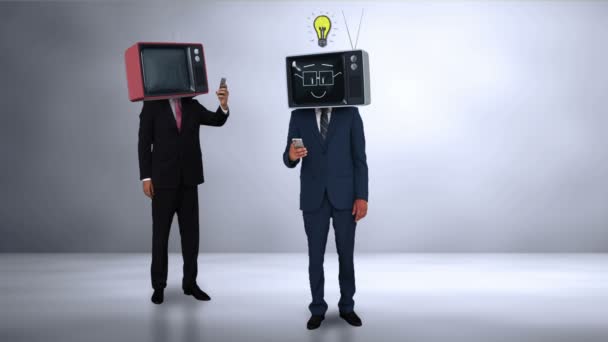 Businessmen with tv on his head — Stock Video