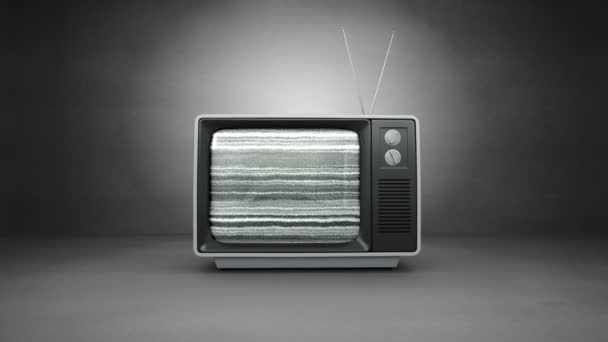 Ouderwetse tv met statische — Stockvideo