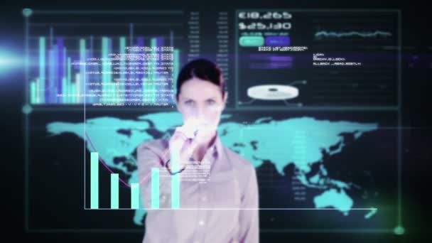 Mujer de negocios dibujo gráfico holograma — Vídeos de Stock