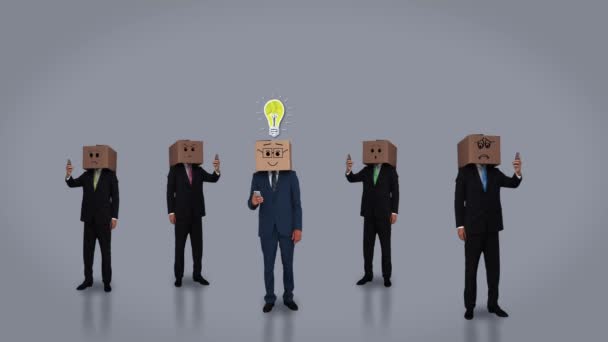 Team van zakenlieden verbergen hoofden met vakken — Stockvideo