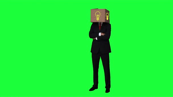Businessman hiding head with box — Stock Video