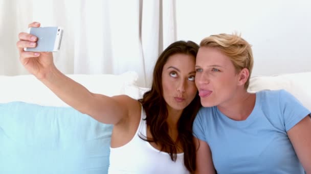 Pareja lesbiana tomando una selfie — Vídeos de Stock