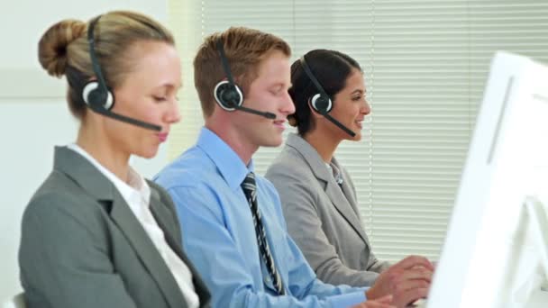 Business team working in call center — Stock Video