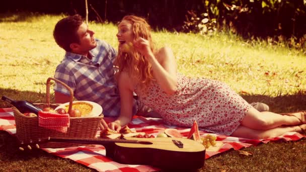 Feliz linda pareja durante el picnic — Vídeos de Stock