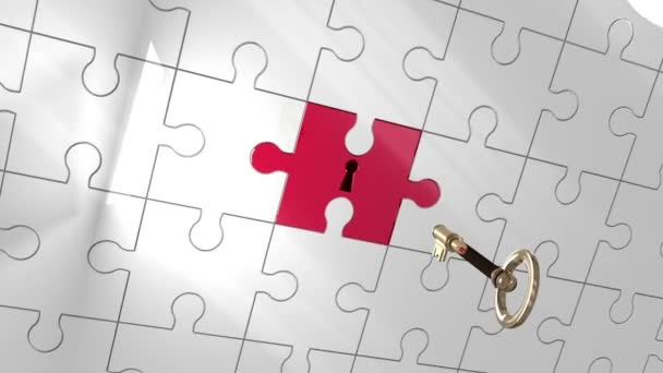 Key unlocking red piece of puzzle — Stock Video