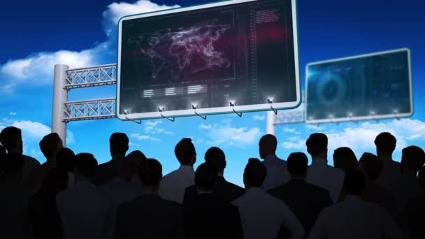 Obchodní lidé sledují datové rozhraní na billboard — Stock video