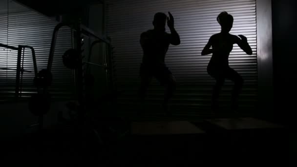 女性トレーナーとボックス ジャンプを行う — ストック動画