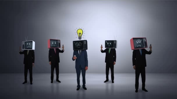 Businessmen with tv on his head — Stock Video