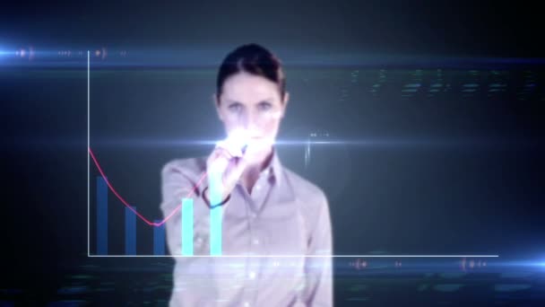 Mujer de negocios dibujo gráfico holograma — Vídeos de Stock