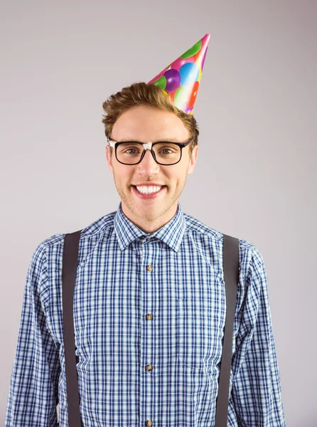 Hipster wearing party hat — Stock Photo, Image