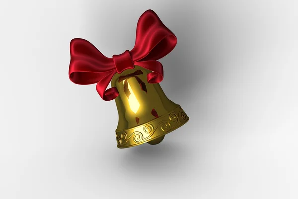 Golden bell with red ribbon — Stock Photo, Image