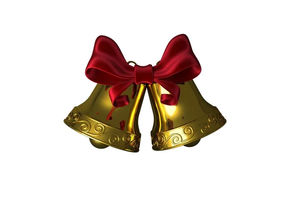 Golden bells with red ribbon — Stock Photo, Image