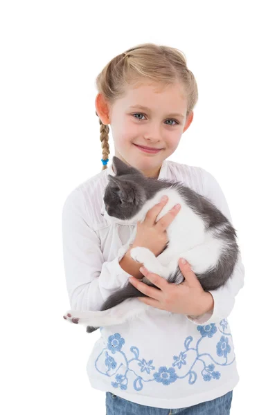 Bambina con gattino carino — Foto Stock