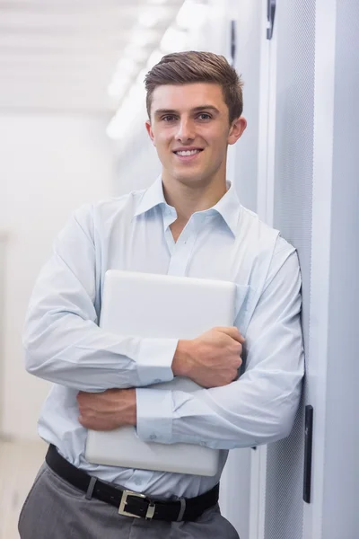 Technician holding laptop — Stock Photo, Image