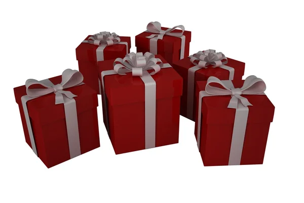 Červené dárky s bílým luk — Stock fotografie