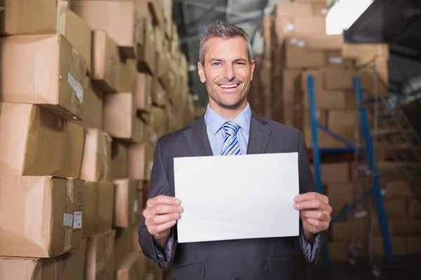 Manager holding blank board — Stock Photo, Image