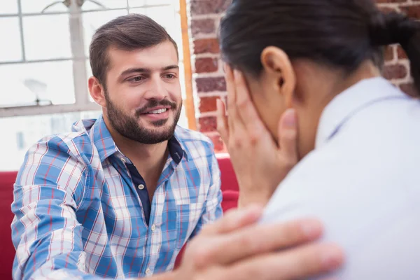 Therapist advising crying patient — Stock Photo, Image