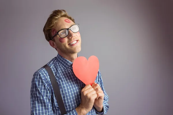 Hipster covered in kisses — Stock Photo, Image