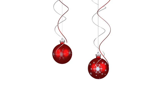 İki kırmızı baubles asılı — Stok fotoğraf