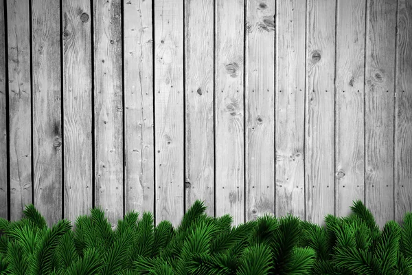 Fir branches on wooden planks — Stock Photo, Image