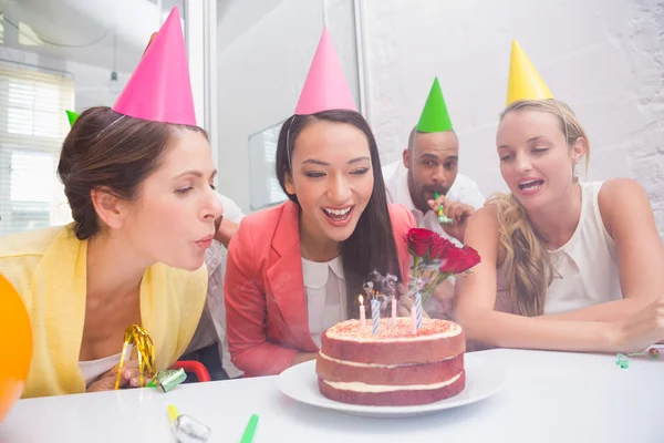 Business team celebrating birthday — Stock Photo, Image