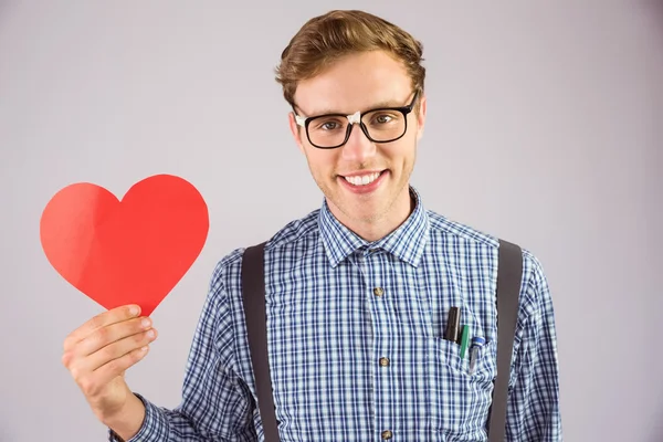 Kalp kartı tutan hipster — Stok fotoğraf