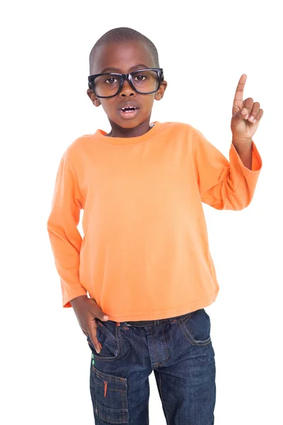 Boy smiling and pointing — Stock Photo, Image