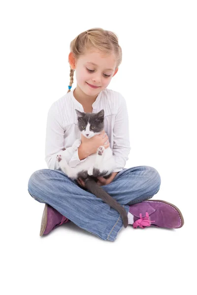 Little girl with cute kitten — Stock Photo, Image