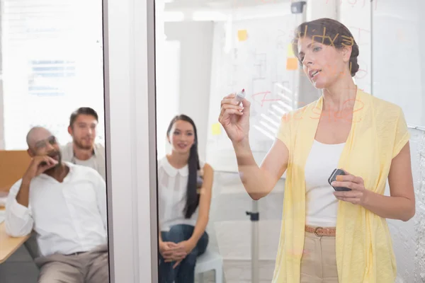 Businesswoman writing brainstorming ideas — Stock Photo, Image