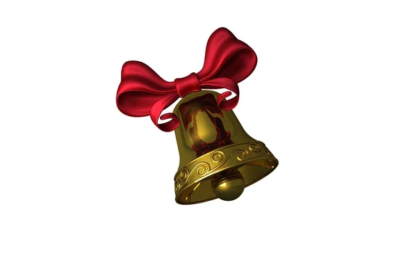 Золотой колокол с красной лентой — стоковое фото