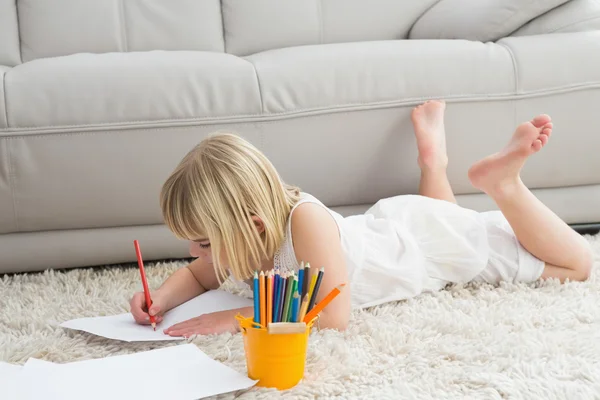 Little girl drawing on floor — Stock Photo, Image