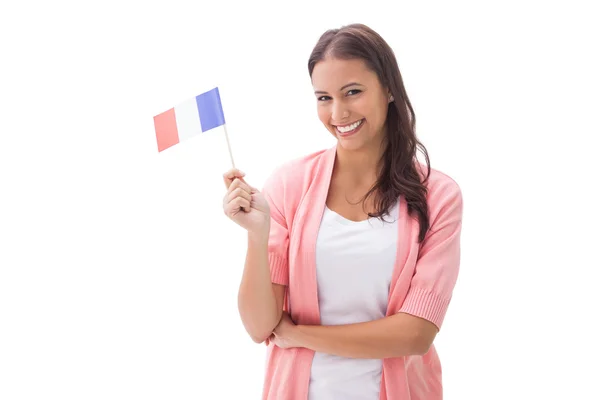 Woman holding french flag — Stock Photo, Image