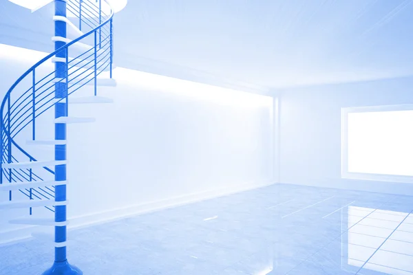 Modrý pokoj s točité schodiště — Stock fotografie
