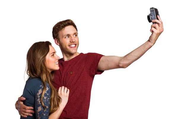 Pár přijetí selfie — Stock fotografie