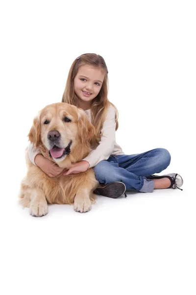 Girl with pet dog — Stock Photo, Image