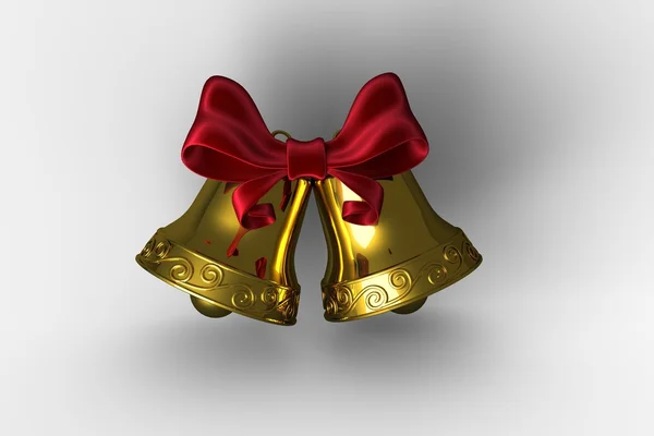 Golden bells with red ribbon — Stock Photo, Image