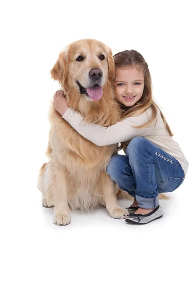Girl holding dog — Stock Photo, Image