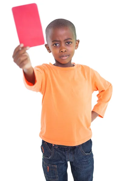 Muchacho mostrando tarjeta roja — Foto de Stock