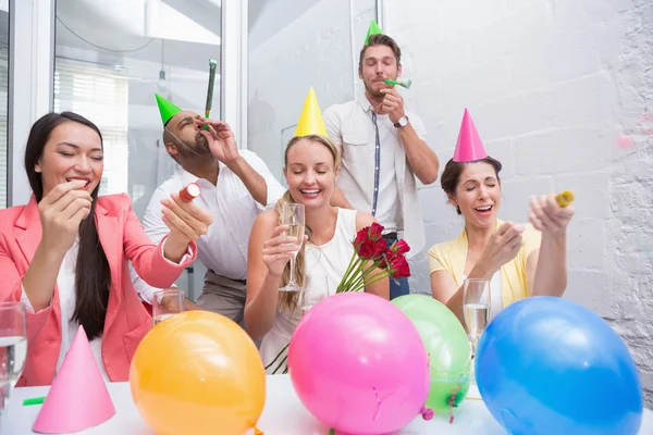 Business team celebrating birthday — Stock Photo, Image