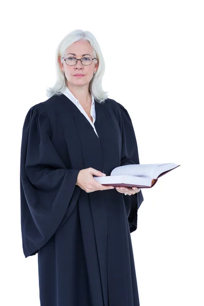 Happy lawyer holding law code — Stock Photo, Image