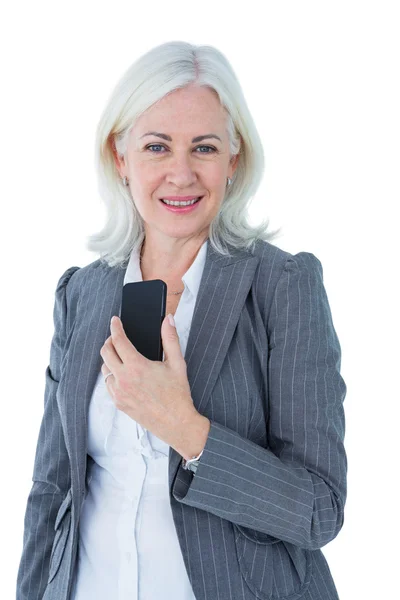 Glad affärskvinna ringer med smartphone — Stockfoto