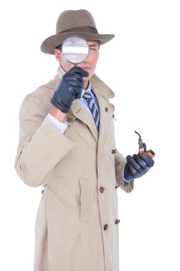 Spy looking through magnifier clipart