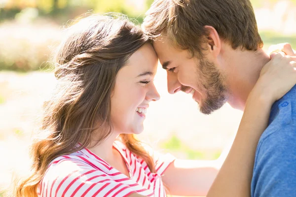 Coupé sorridente a vicenda nel parco — Foto Stock