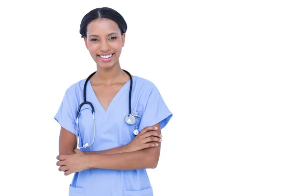 Médico sorridente com estetoscópio — Fotografia de Stock