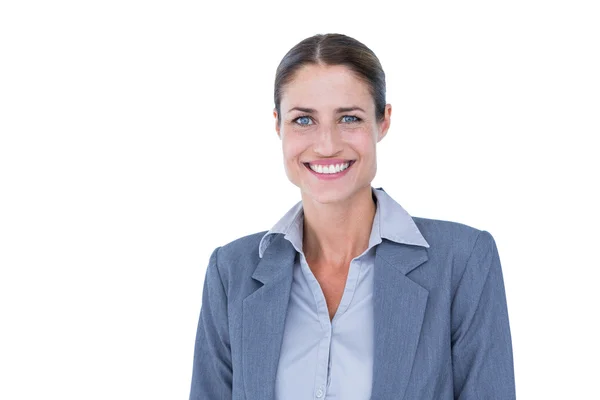 Geschäftsfrau lächelt auf einem weißen — Stockfoto